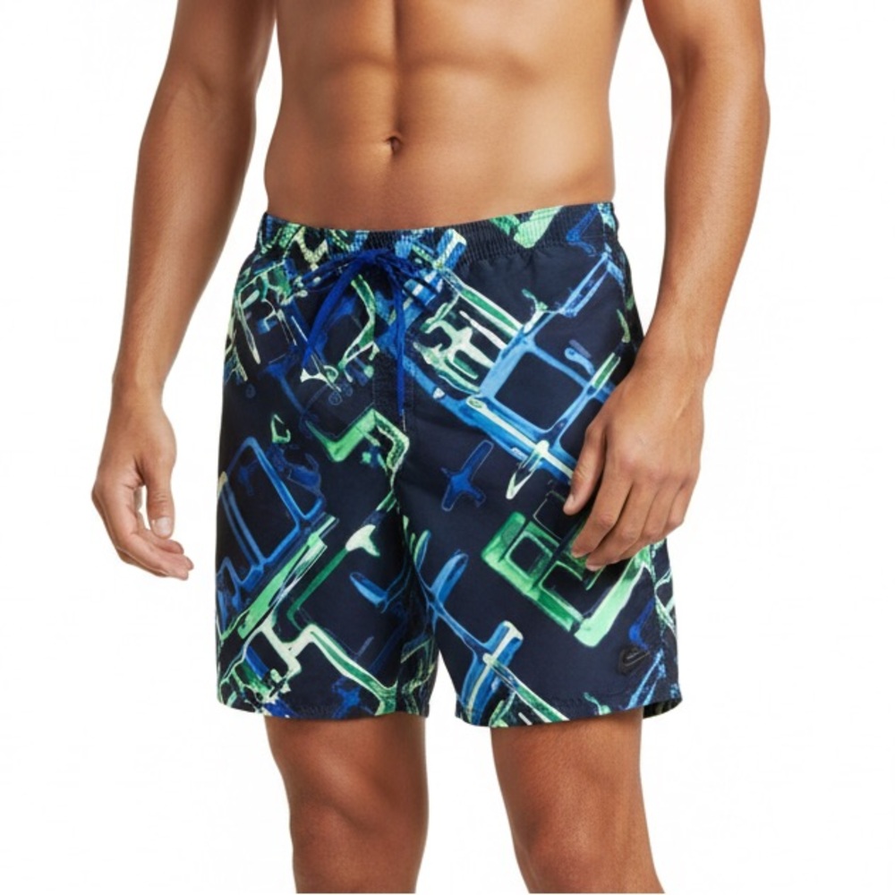 Nike Circuit Board Print Board Shorts Blue & Neon Green 9.5 Inseam Men’s Large
